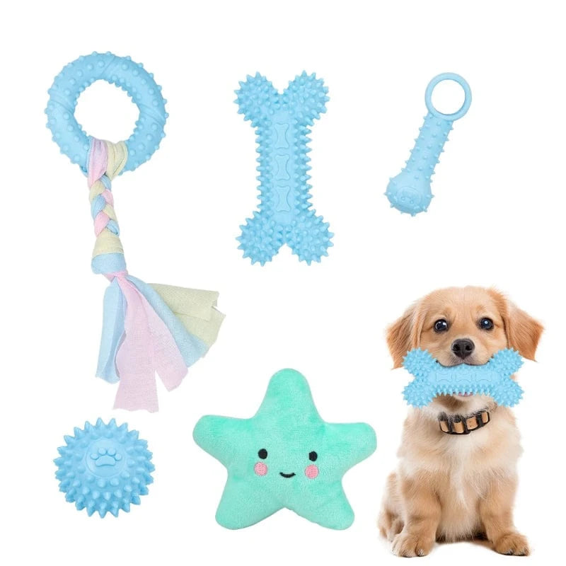 TechnuPet Dog Toys Blue 5-Pack Plush Dog Toys