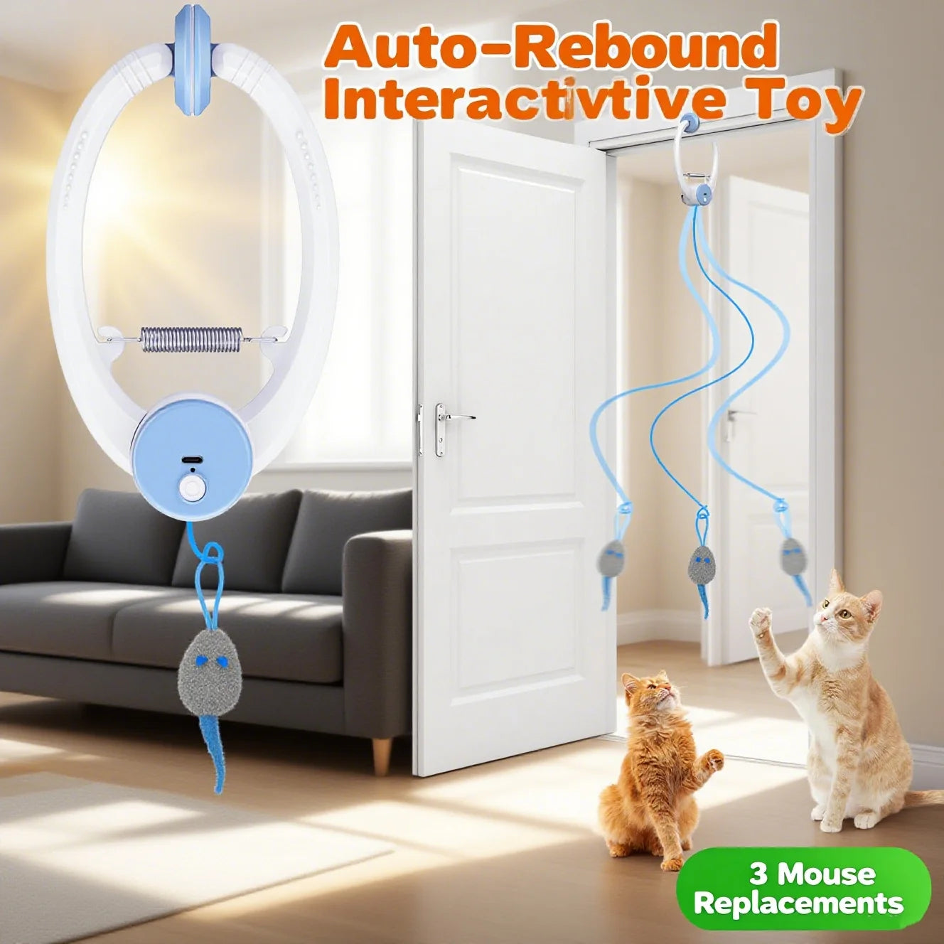 Retractable Hanging Cat Toy with Catnip Mice