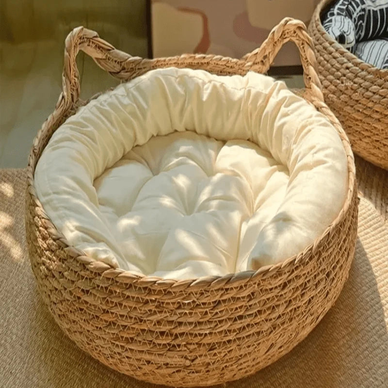 TechnuPet Cat Bed Hand-Woven Rattan Cat Bed