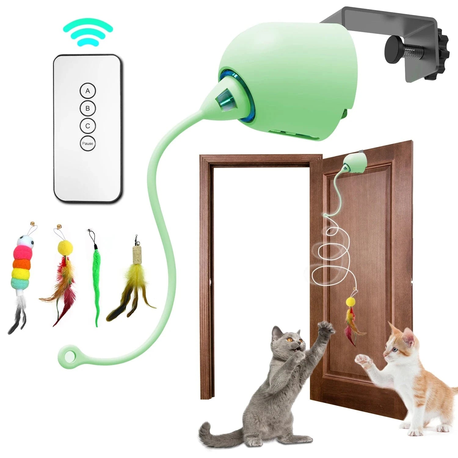TechnuPet Smart Cat Toys Green Interactive Electric Feather Cat Toy