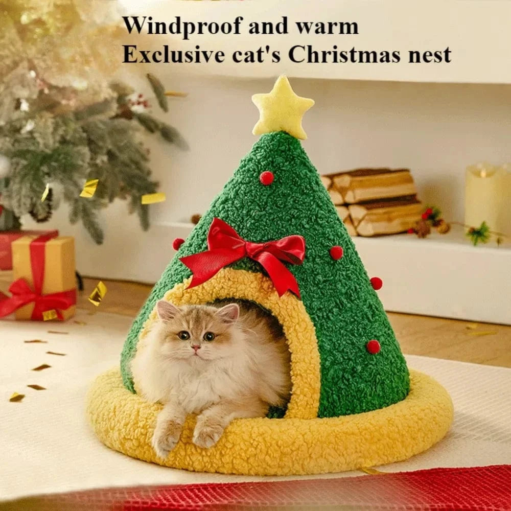TechnuPet Cat Bed Semi-Closed Christmas Tree Cat & Dog Bed