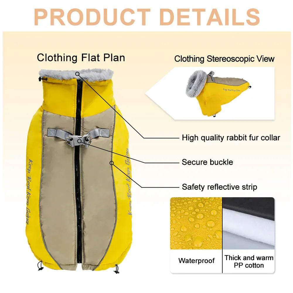 TechnuPet Dog Sweaters Thick Waterproof Warm Dog Coat with Fur Collar