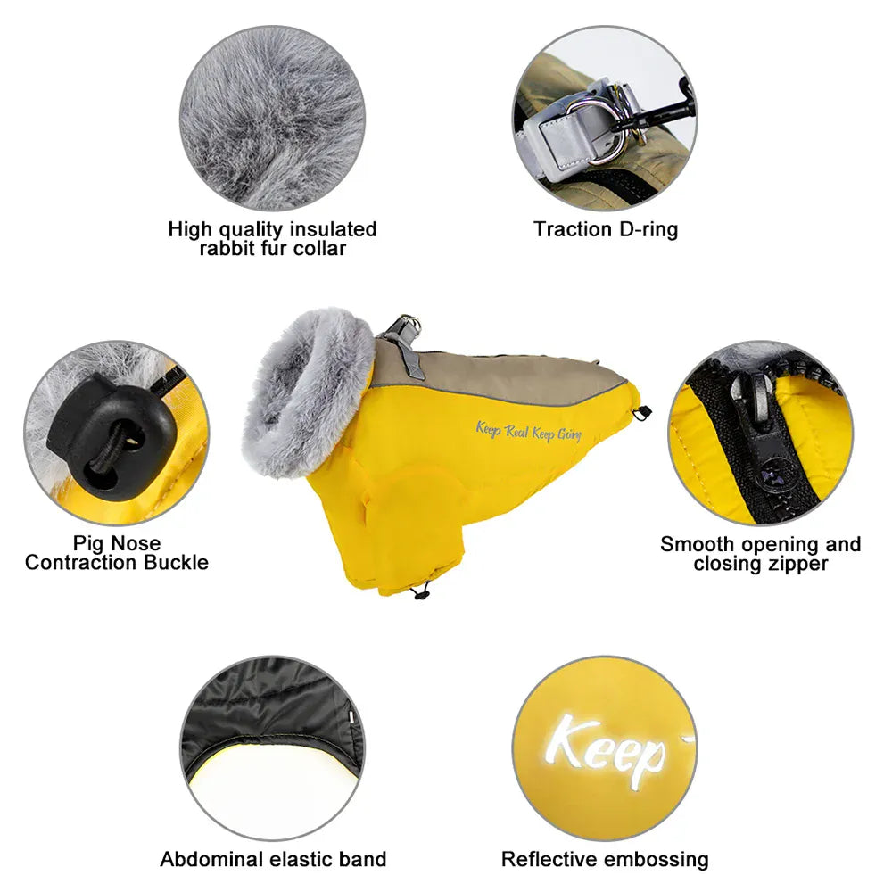 TechnuPet Dog Sweaters Thick Waterproof Warm Dog Coat with Fur Collar