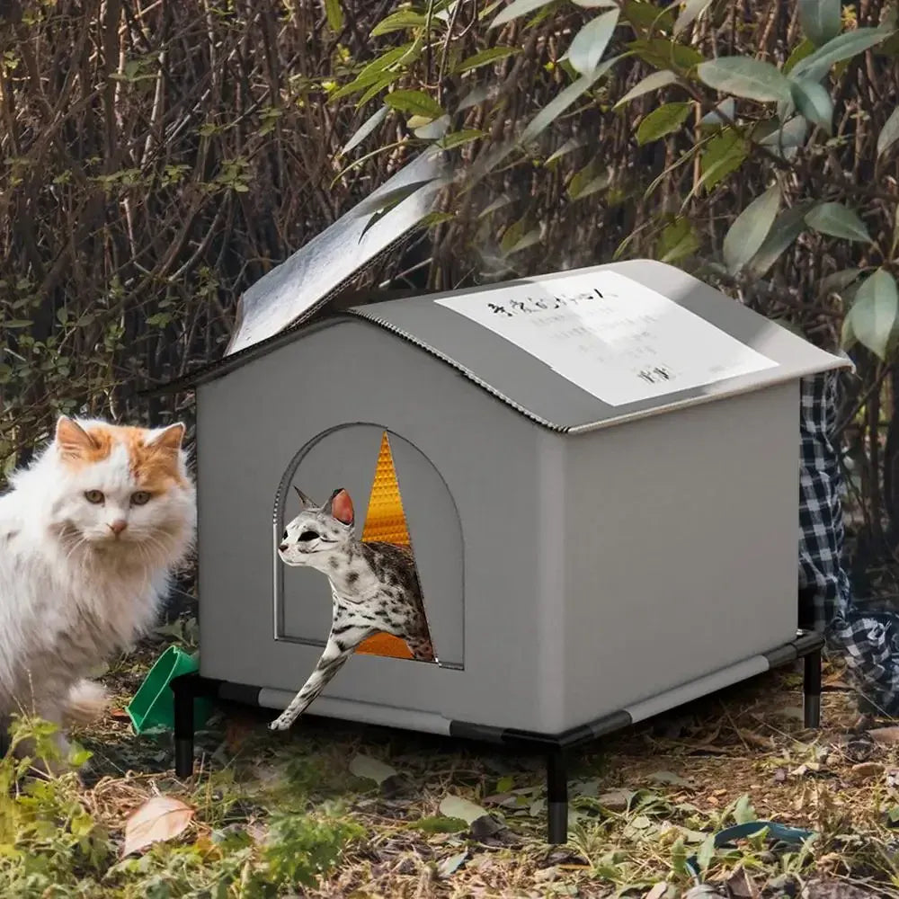 TechnuPet Cat House Waterproof Foldable Outdoor Cat House