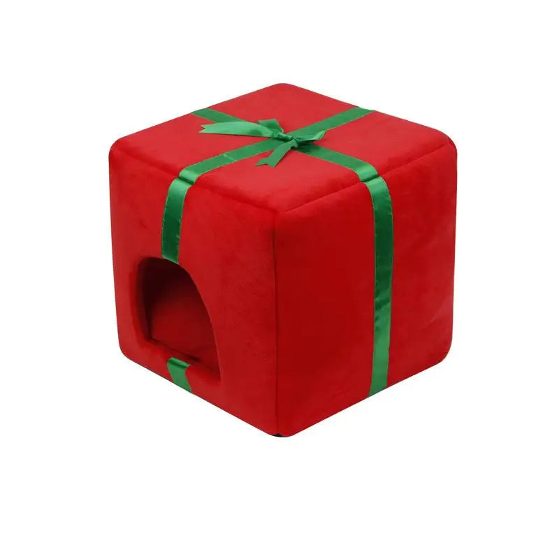 Christmas Tree Cat Bed with Gift Box Design
