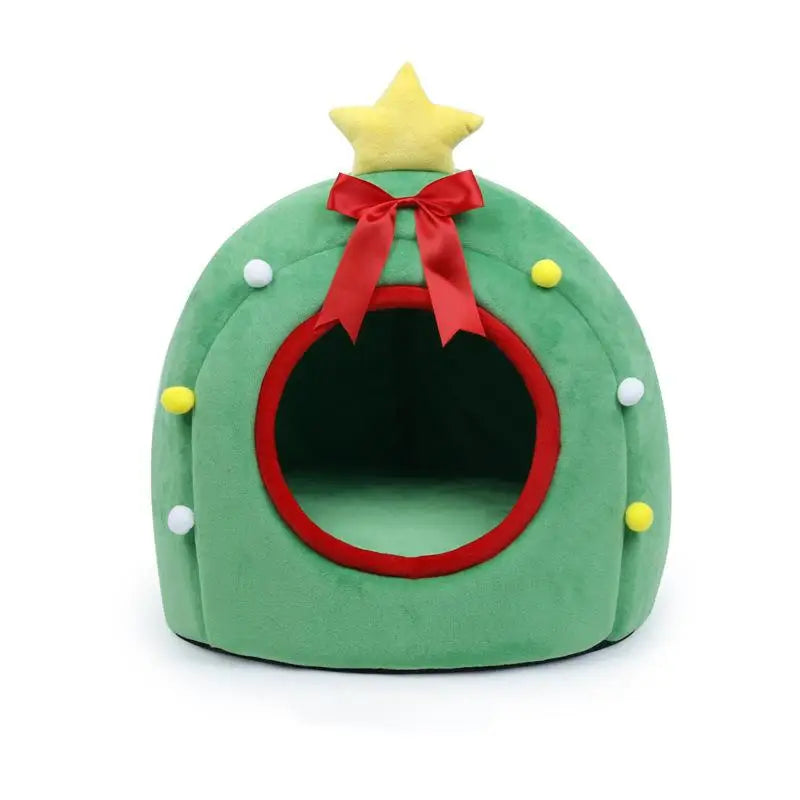 Christmas Tree Cat Bed with Gift Box Design