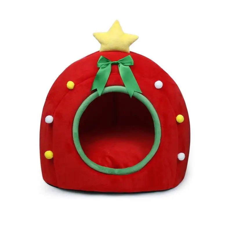 Christmas Tree Cat Bed with Gift Box Design