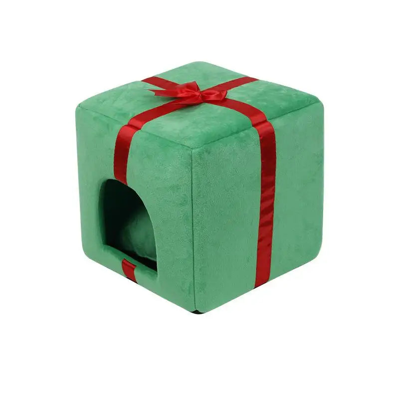 Christmas Tree Cat Bed with Gift Box Design