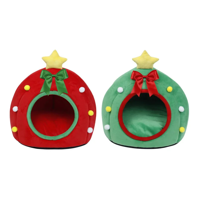 Christmas Tree Cat Bed with Gift Box Design