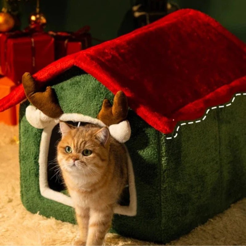 Foldable Christmas Cat House Bed