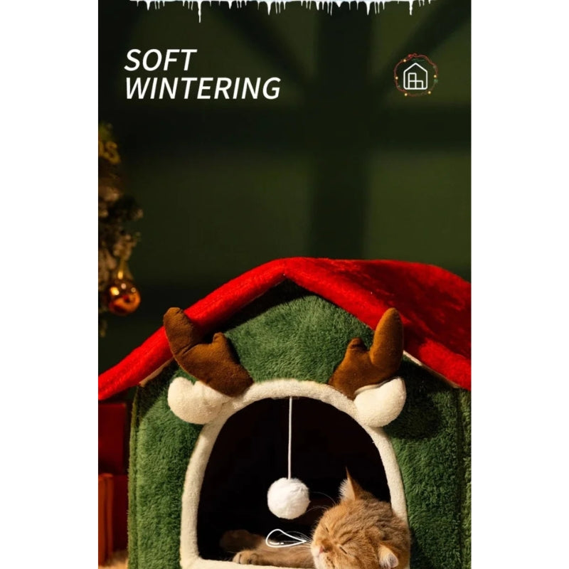 Foldable Christmas Cat House Bed