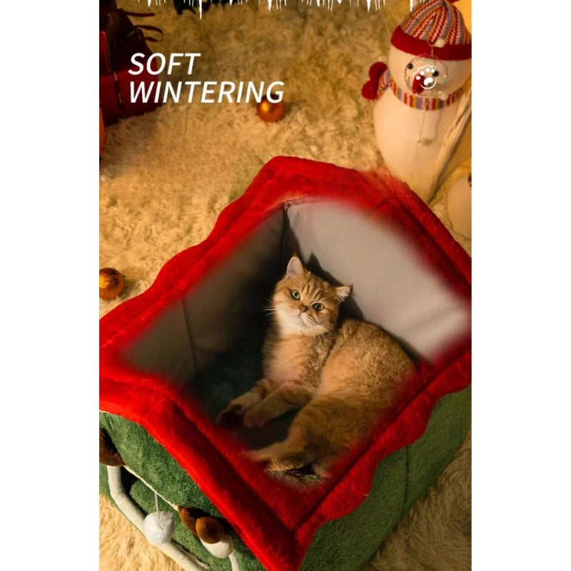 Foldable Christmas Cat House Bed