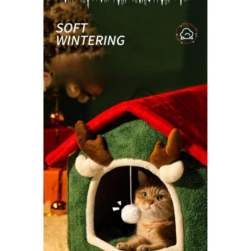Foldable Christmas Cat House Bed
