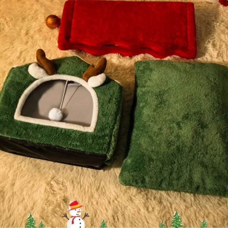 Foldable Christmas Cat House Bed