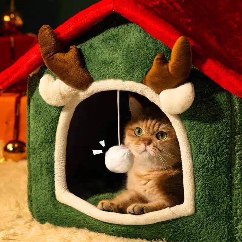 Foldable Christmas Cat House Bed