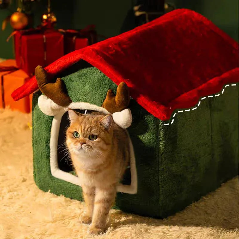 Foldable Christmas Cat House Bed