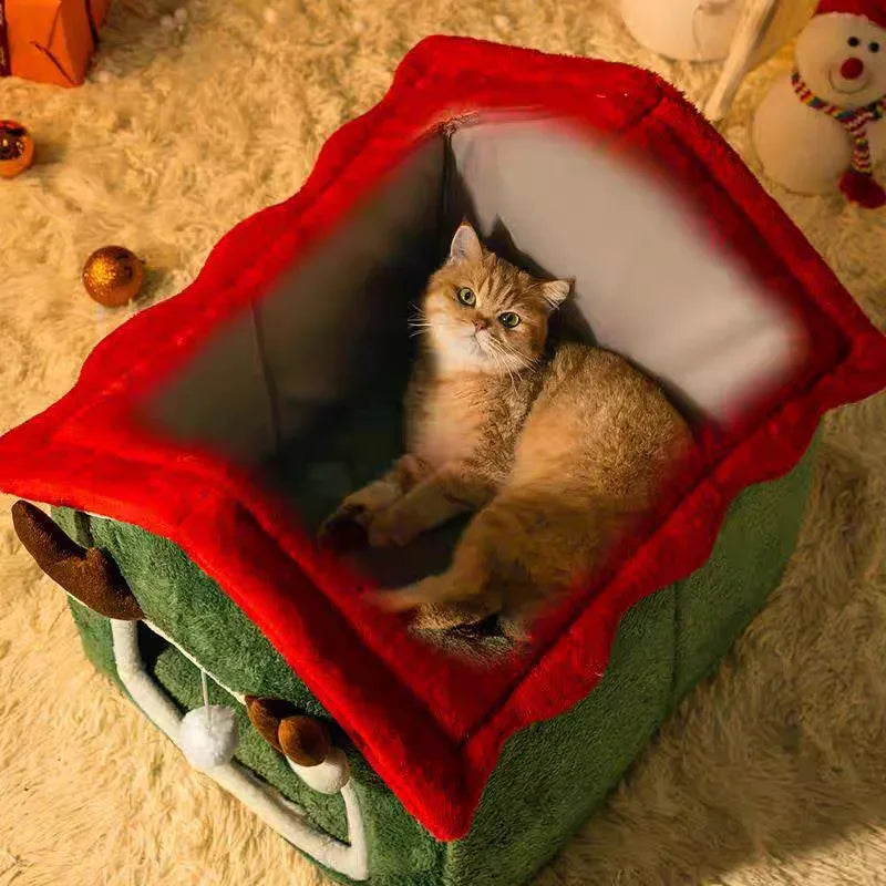Foldable Christmas Cat House Bed