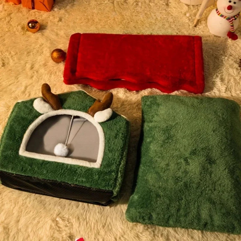 Foldable Christmas Cat House Bed