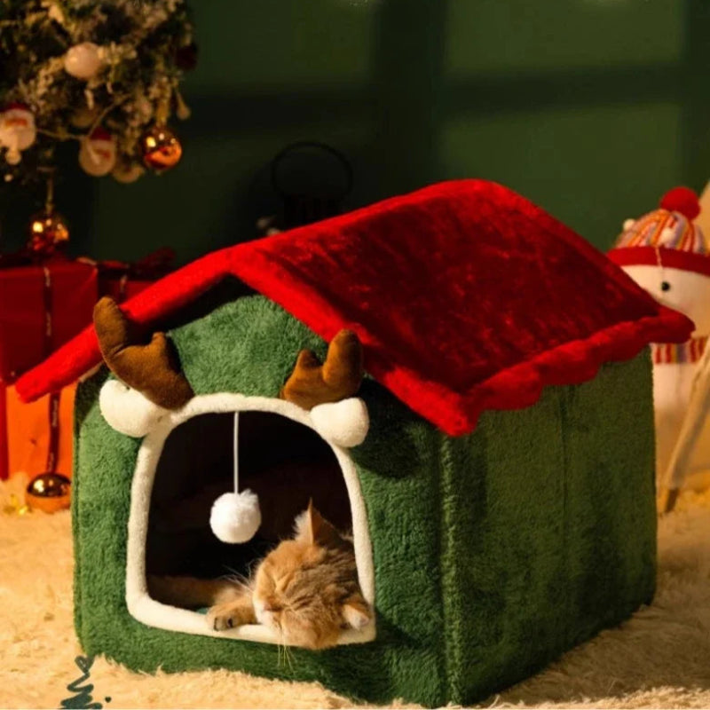 Foldable Christmas Cat House Bed