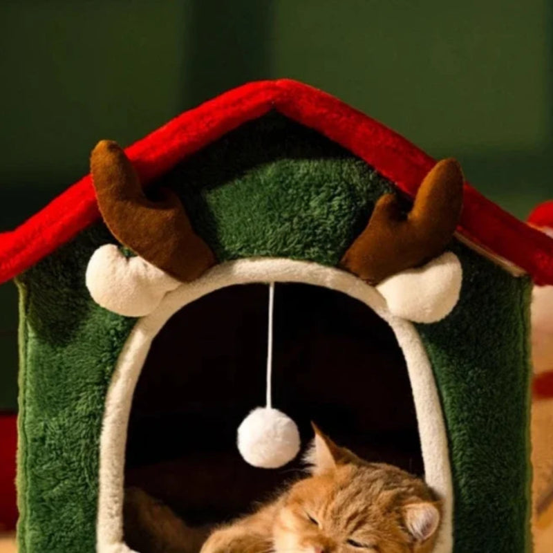 Foldable Christmas Cat House Bed
