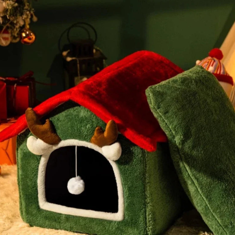 Foldable Christmas Cat House Bed
