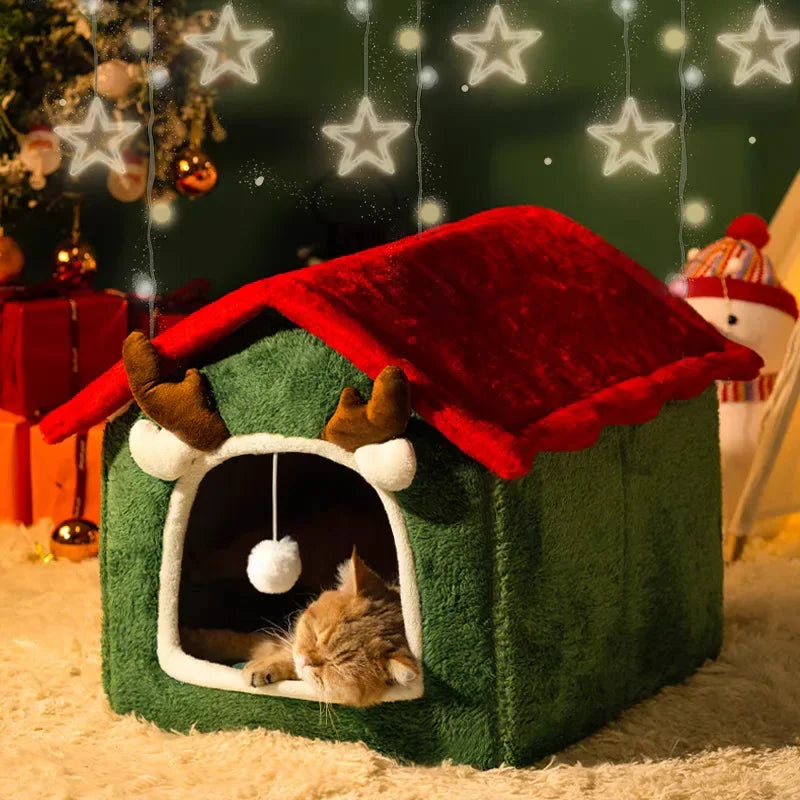 Foldable Christmas Cat House Bed