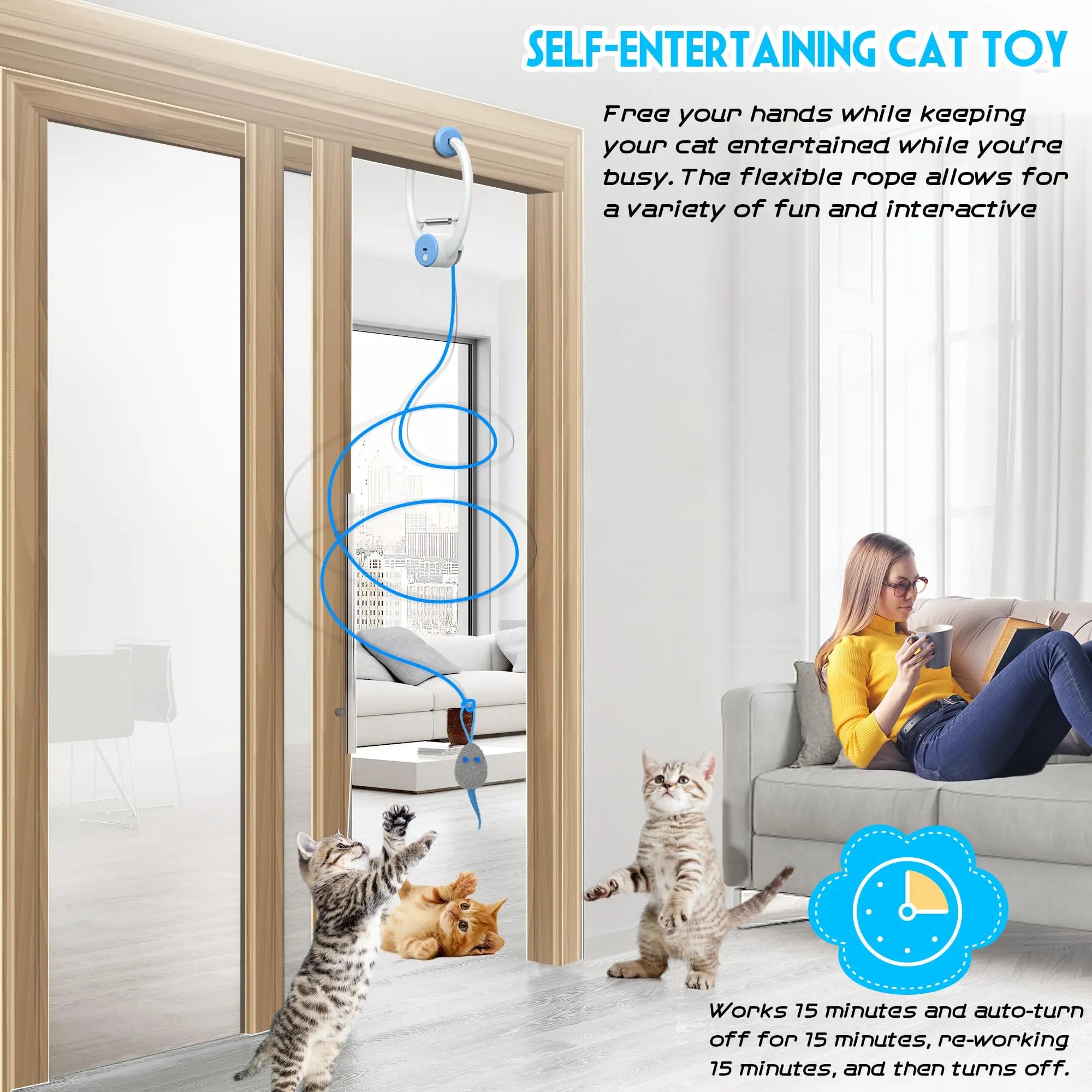 Retractable Hanging Cat Toy with Catnip Mice