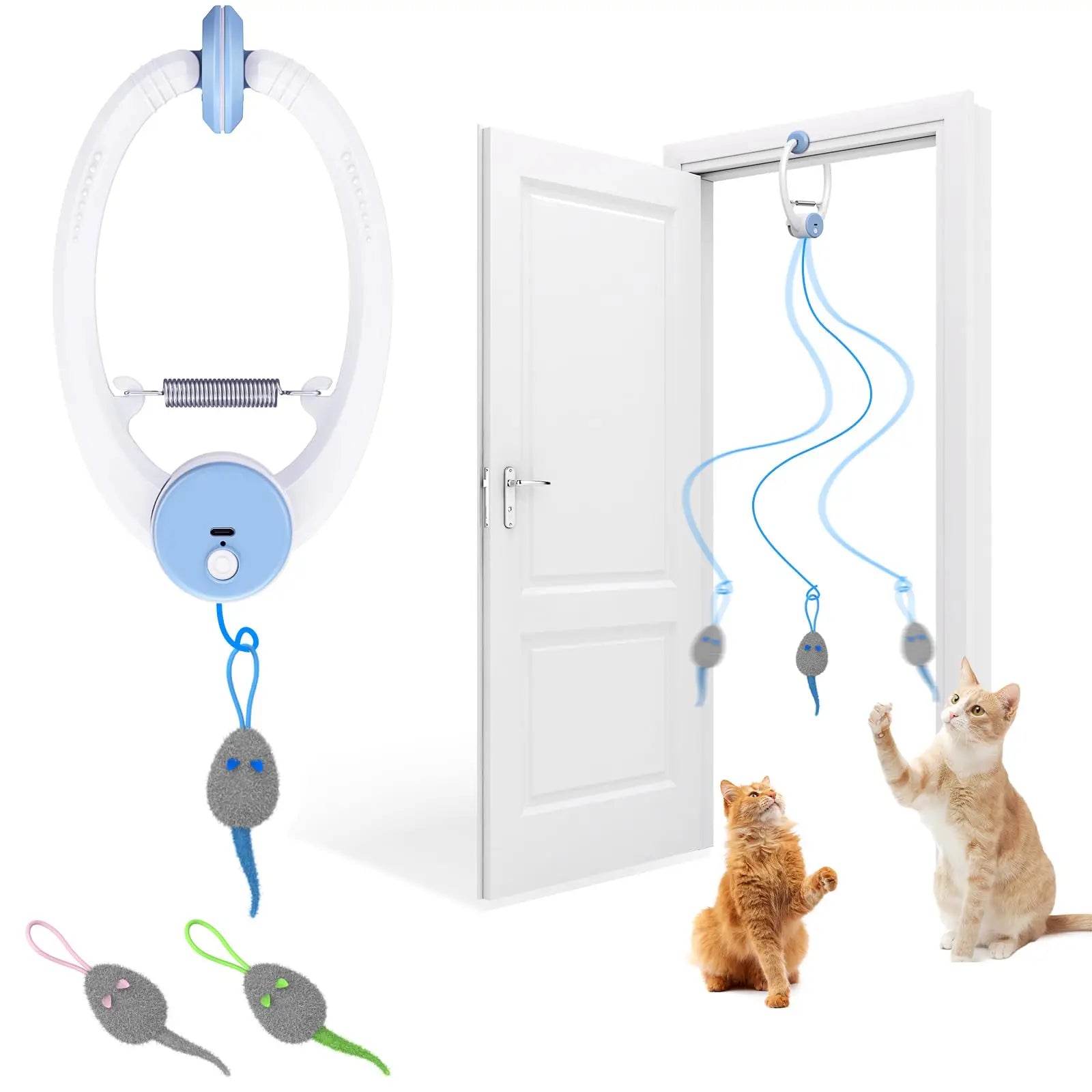 Retractable Hanging Cat Toy with Catnip Mice