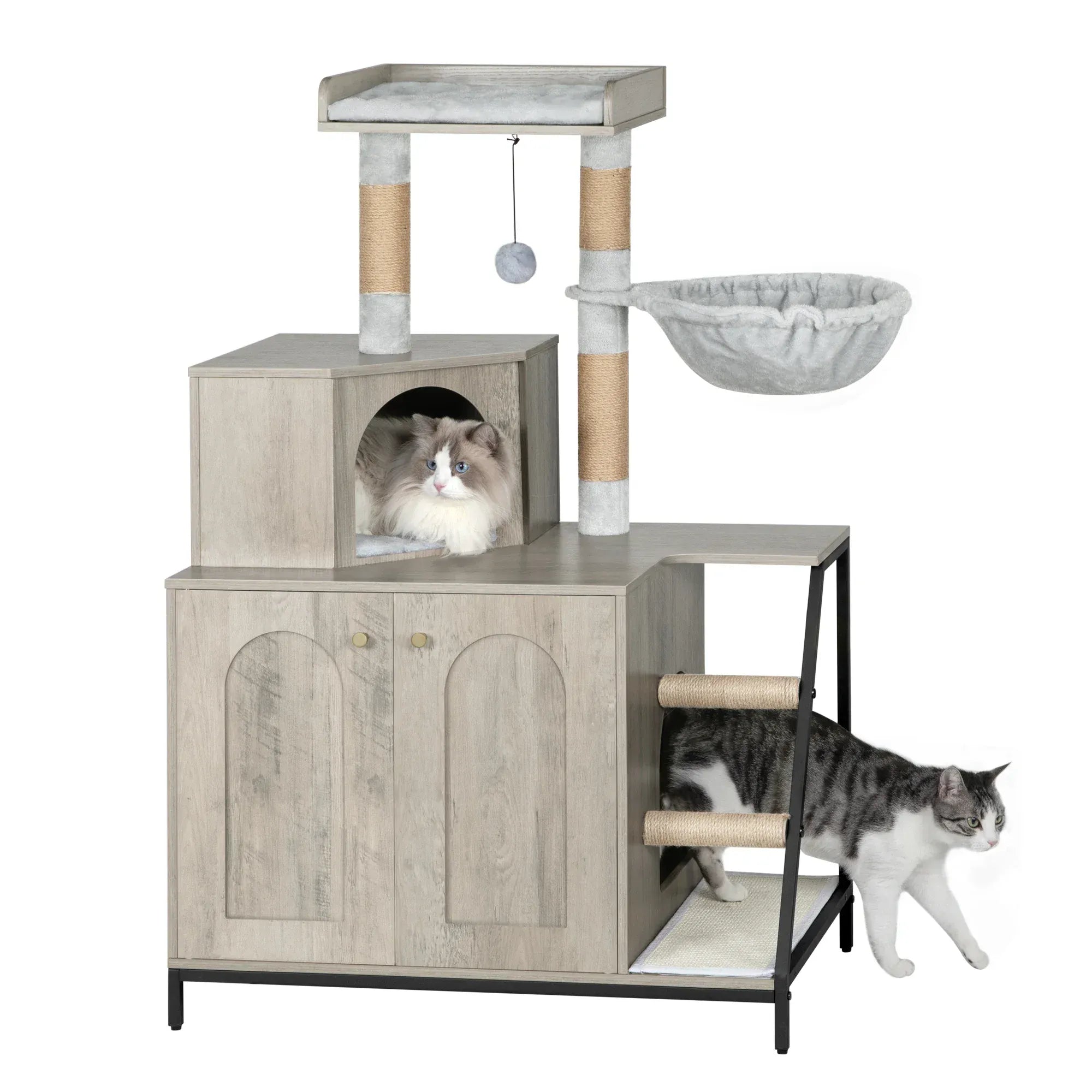 TechnuPet Cat Tree Gray / GERMANY Cat Tree with Litter Box Cabinet