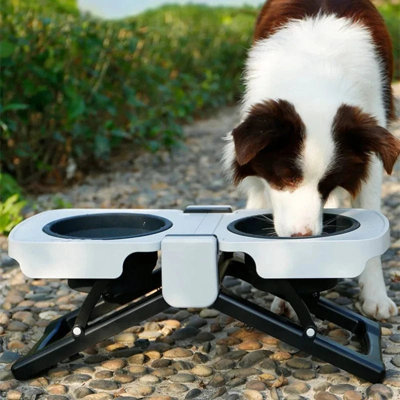 TechnuPet Dog Bowls White Foldable Elevated Double Pet Bowl