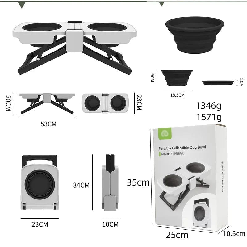 TechnuPet Dog Bowls White Foldable Elevated Double Pet Bowl