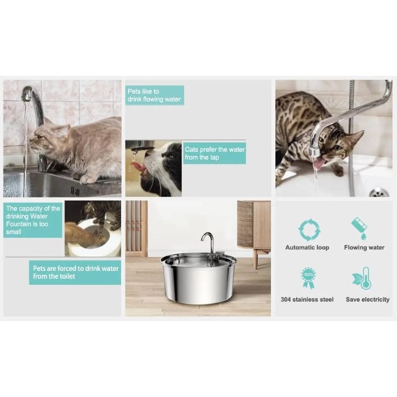 TechnuPet Dog Bowls Stainless Steel Cat Water Fountain