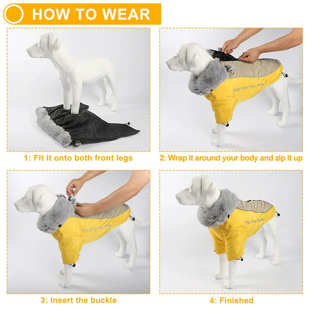 TechnuPet Dog Sweaters Thick Waterproof Warm Dog Coat with Fur Collar